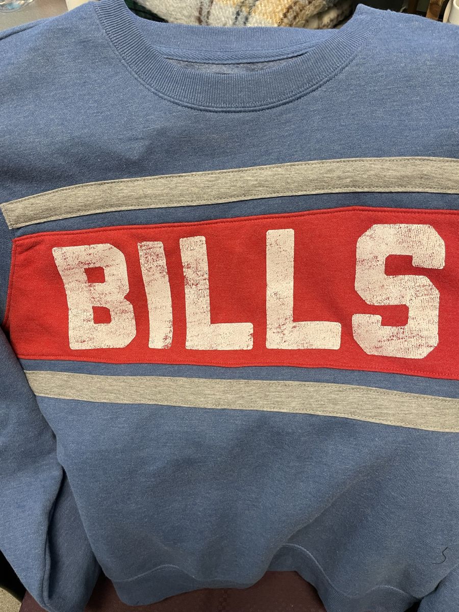 Buffalo Bills NFL Cotton Crewneck Sweatshirt - Blue, Red & Gray Stripe, Size Medium