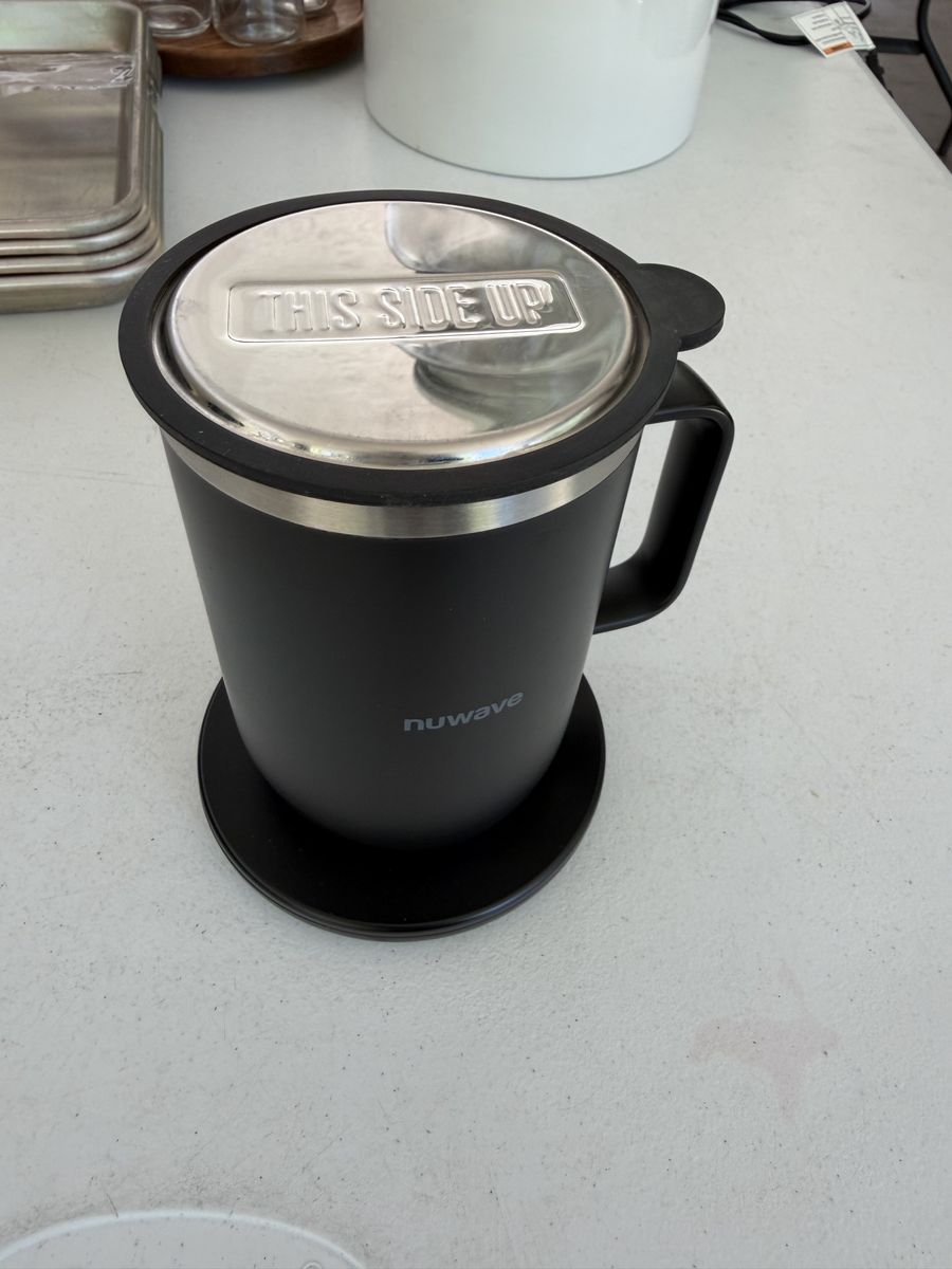 NuWave Moxie Self-Heating Smart Mug with Charging Coaster - Black, Stainless Steel, Lid Included
