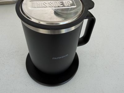 NuWave Moxie Self-Heating Smart Mug with Charging Coaster - Black, Stainless Steel, Lid Included