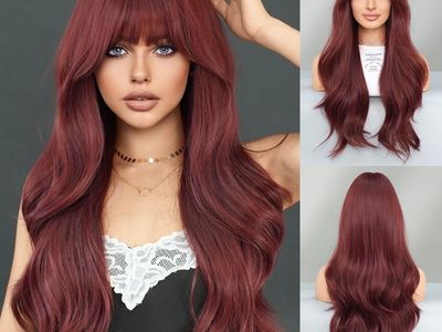 Long Wavy Wine Red Wig with Bang 28 Inch Burgundy Hair Synthetic Heat Resistant Wig Natural Maroon Dark Red Hair Heat Re