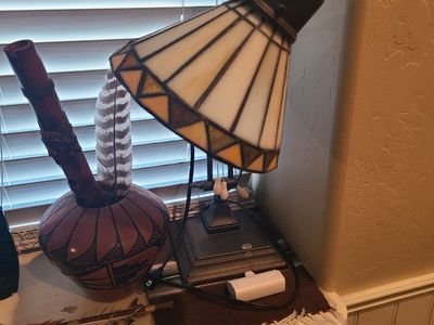 Vintage Tiffany Style Stained Glass Table Lamp - Rustic Home Decor, Working Condition