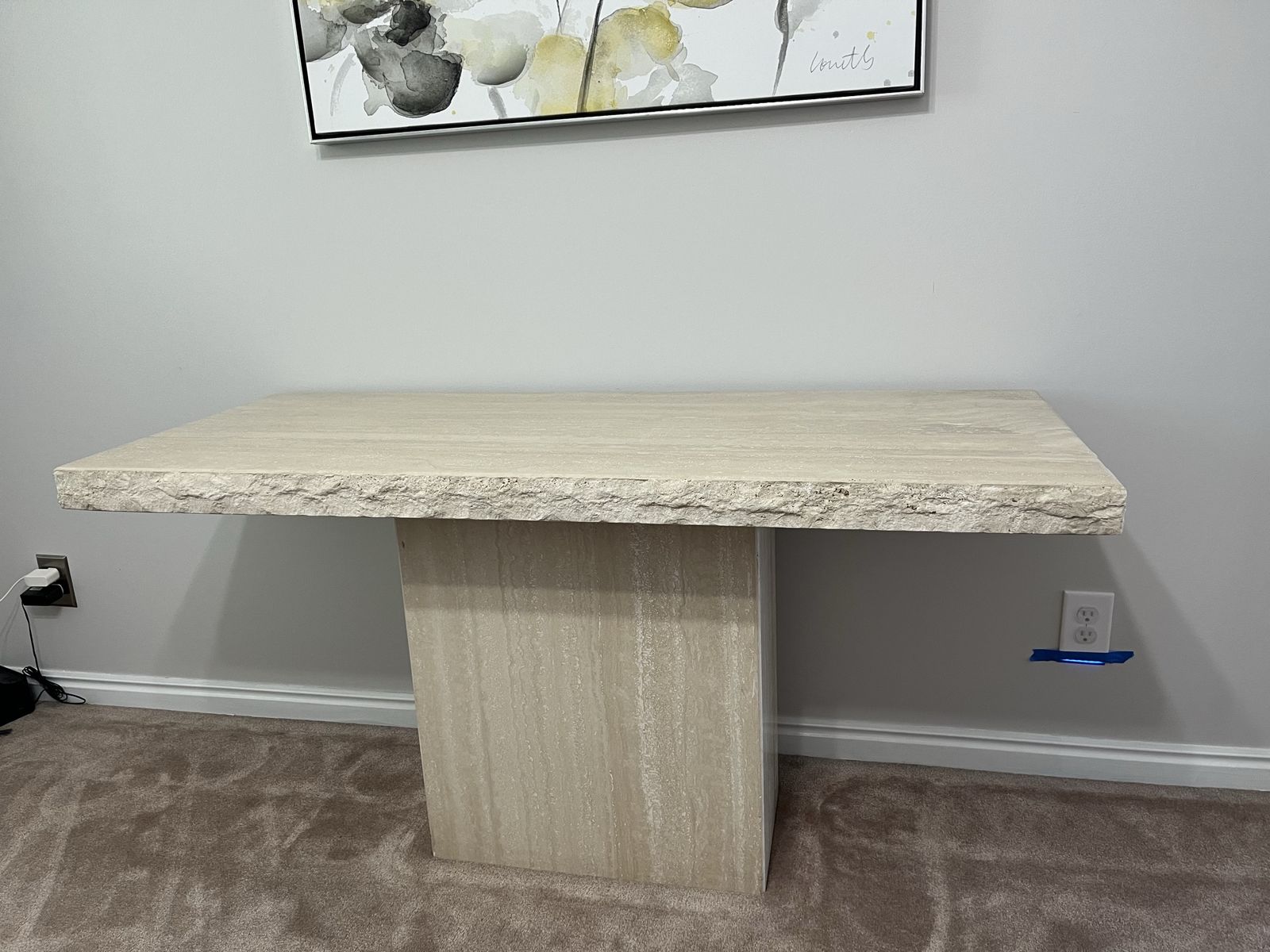 Beautiful rough edge travertine sofa table