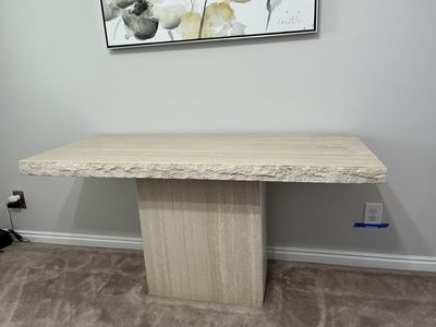 Beautiful rough edge travertine sofa table
