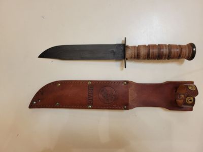 CAMILLUS USMC Knife Leather Handle NY USA Kabar Leather Sheath 12” Fixed