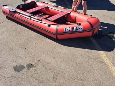 Camping brand inflatable row boat 3.3m "The Miner" with oars - red/black, like new!