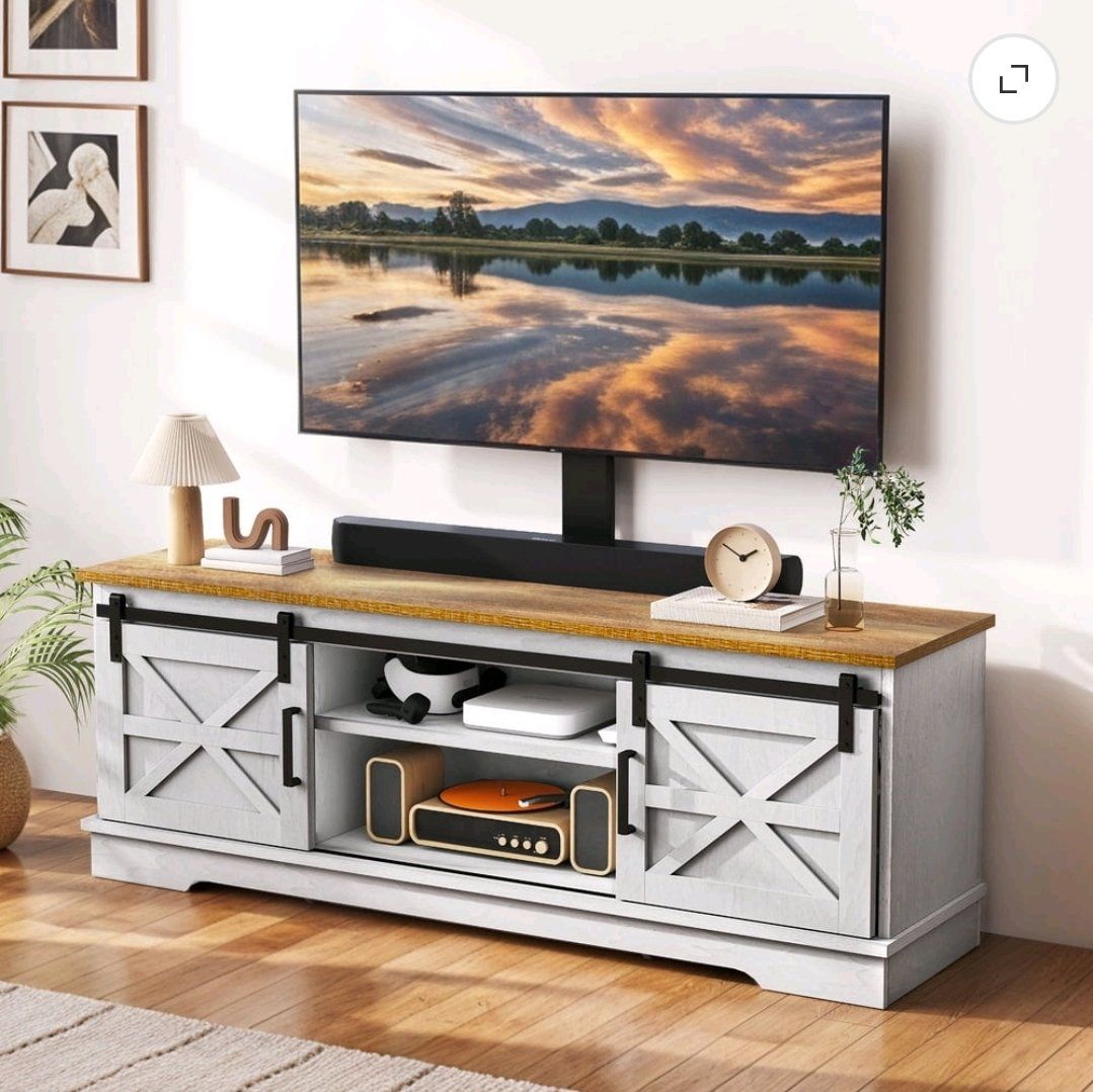 New 59" TV Stand with Sliding Barn Doors & TV Mount – White  #479