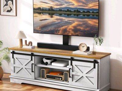 New 59" TV Stand with Sliding Barn Doors & TV Mount – White #479