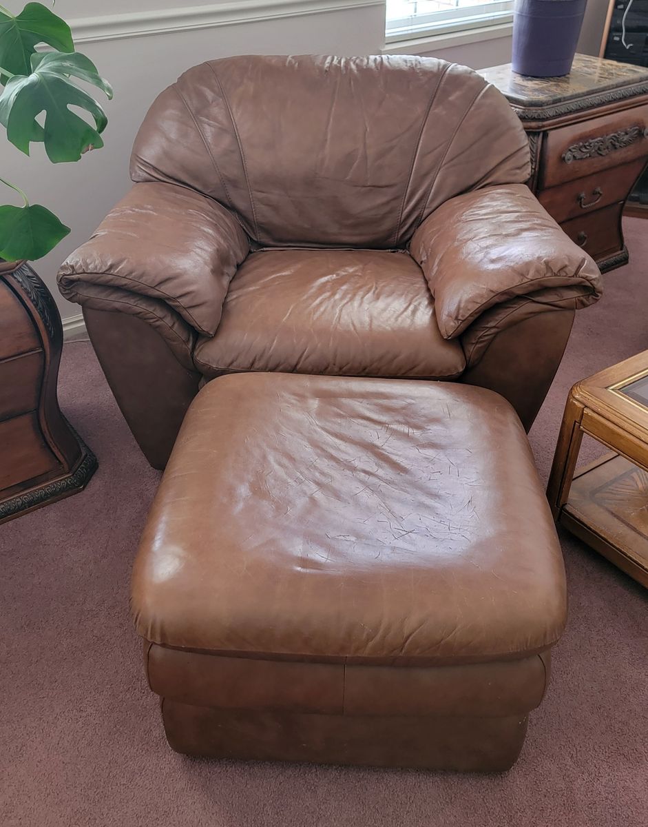 Oversized Leather Chair and Footstool
