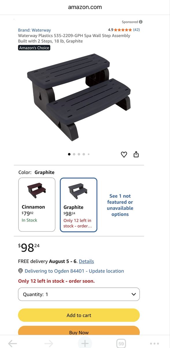 Waterway Plastics 2-Step Hot Tub & Spa Steps - Graphite