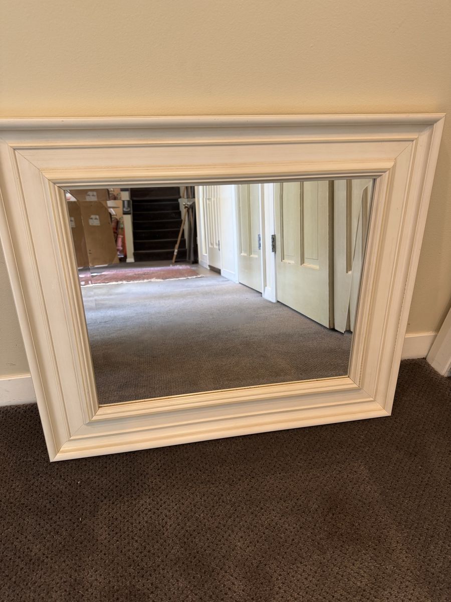 Large Ivory/Cream Beveled Wall Mirror - 27" x 23.5" Wood Frame