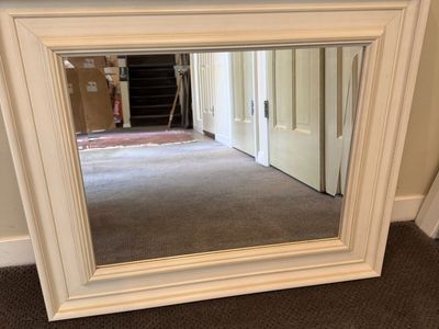 Large Ivory/Cream Beveled Wall Mirror - 27" x 23.5" Wood Frame
