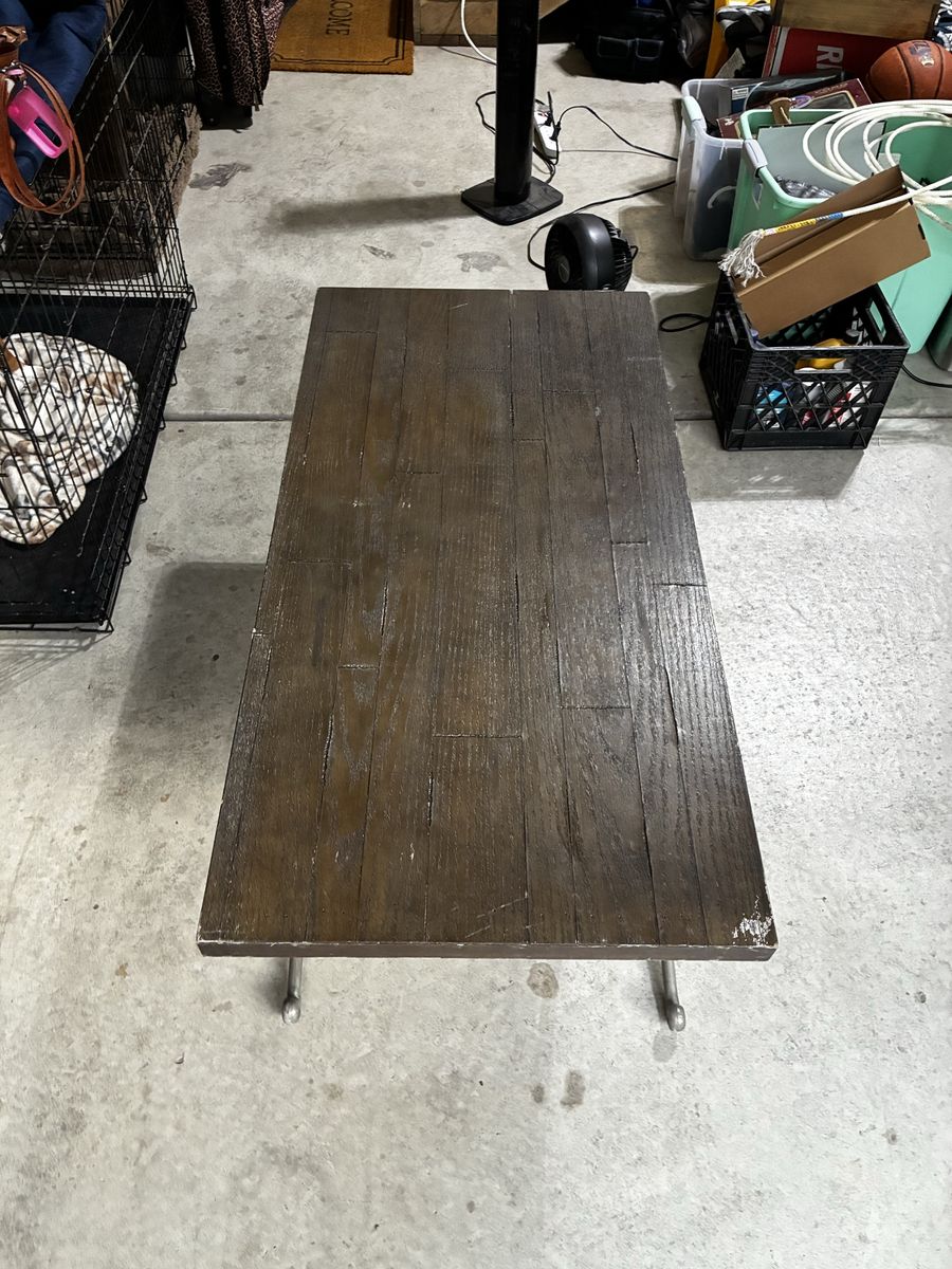 Wooden Coffee Table with Metal Cross-Bar Base