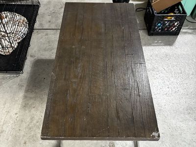 Wooden Coffee Table with Metal Cross-Bar Base