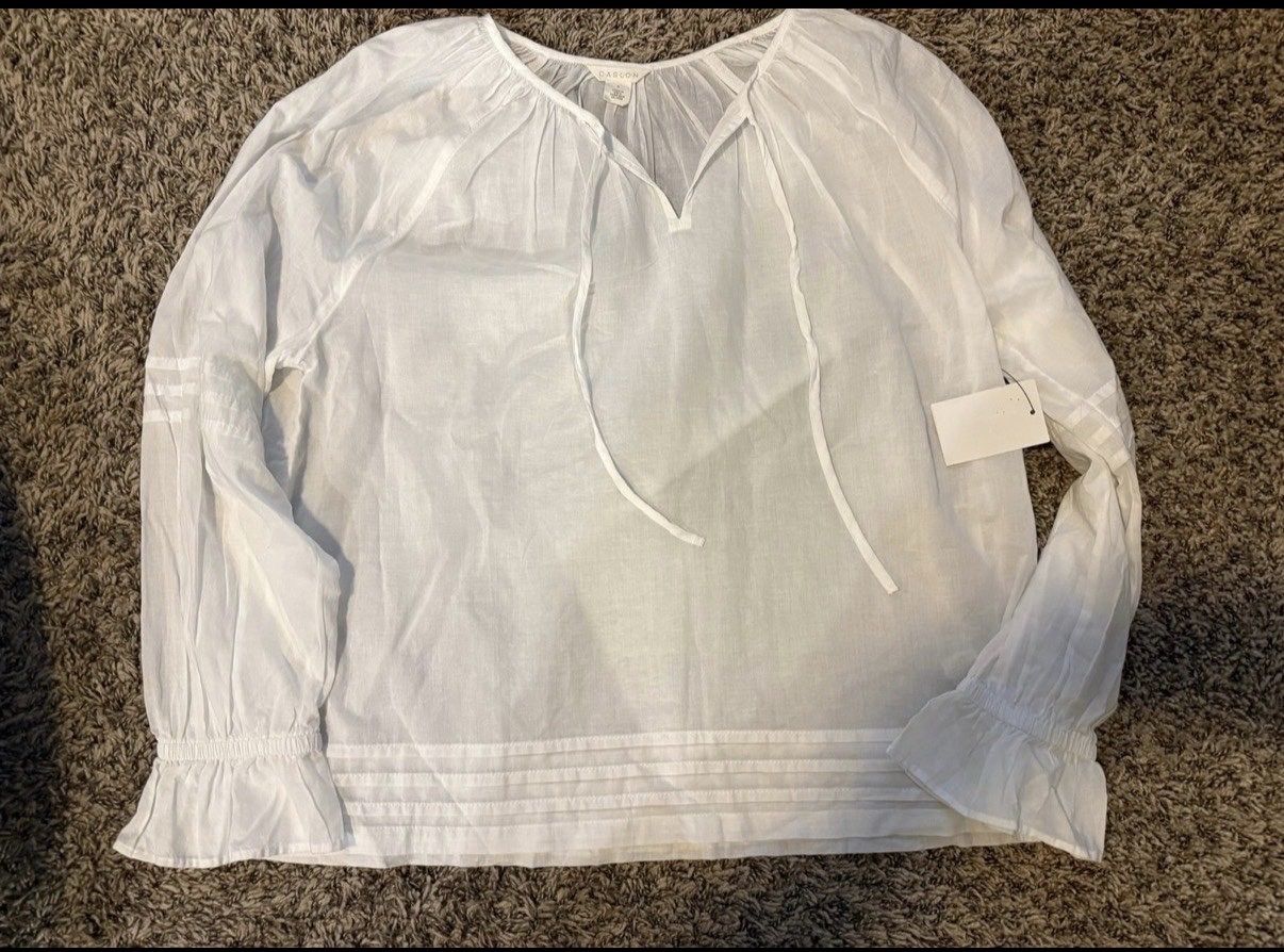 Caslon® Long Sleeve Pintuck Organic white Cotton S