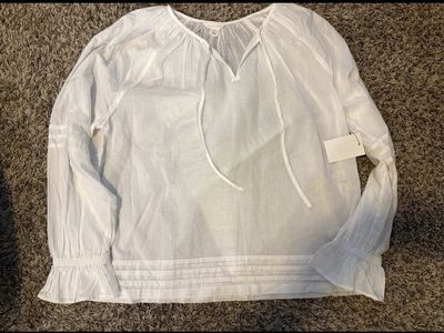 Caslon® Long Sleeve Pintuck Organic white Cotton S