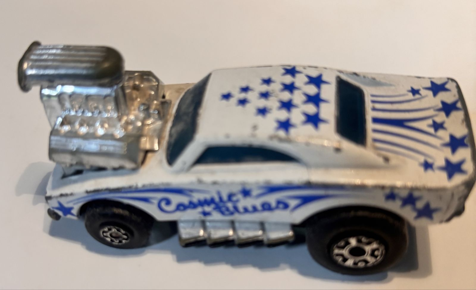 Vintage Matchbox Cosmic Blues Toy Car White With Blue Star Decals Loose