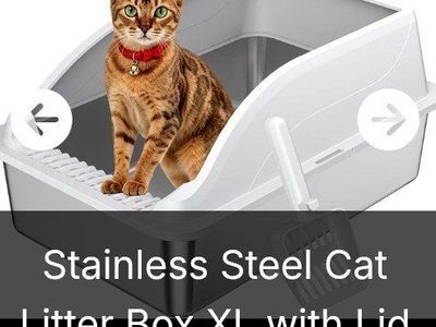 Stainless Steel Cat Litter Box XL High Sides Enclosure Plastic Scoop Included (NEW)