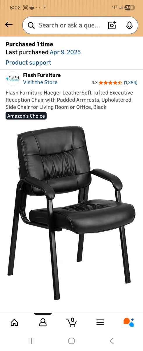 New LeatherSoft Tufted Executive Reception Chair with Padded Armrests, Upholstered Side Chair for Living Room or Office, Black