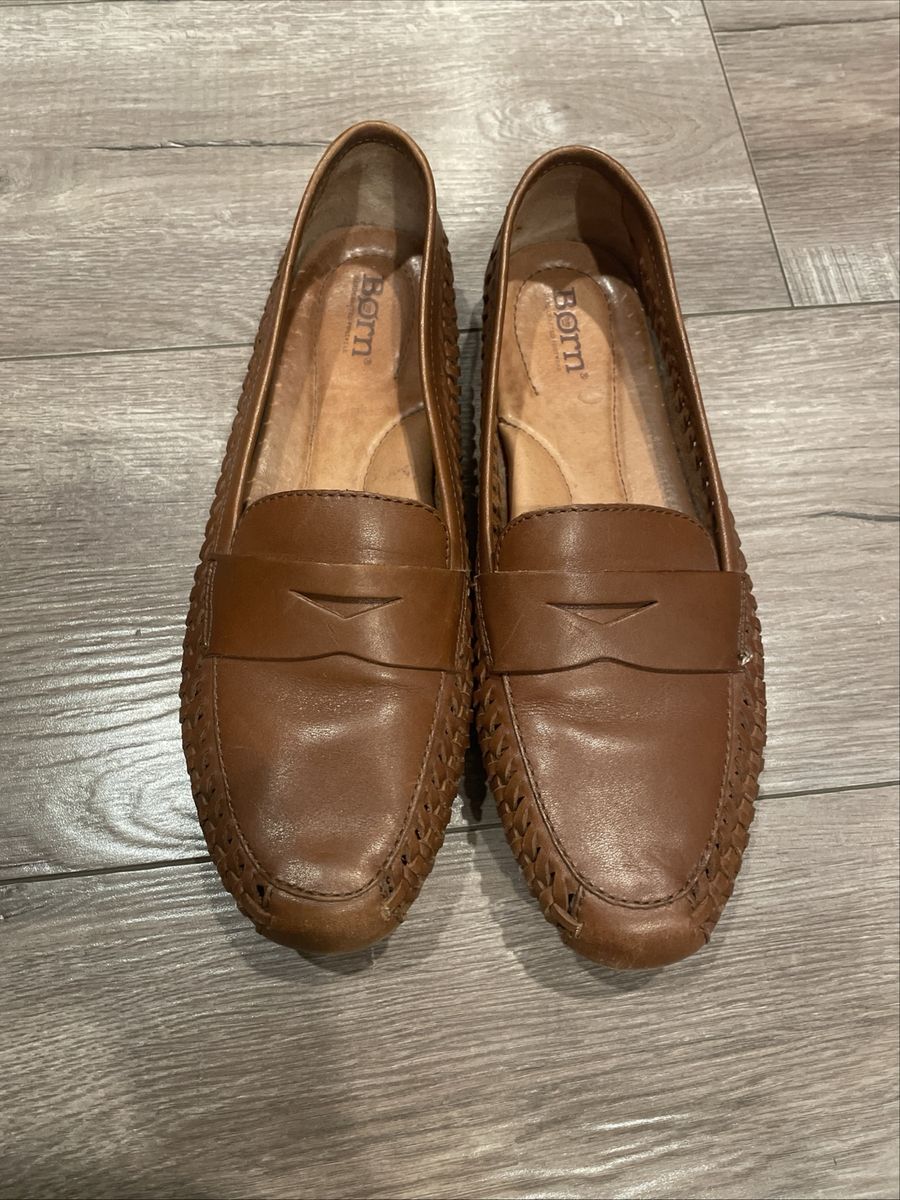 Born Women's Brown Woven Leather Driving Moccasin Loafers, Size 9