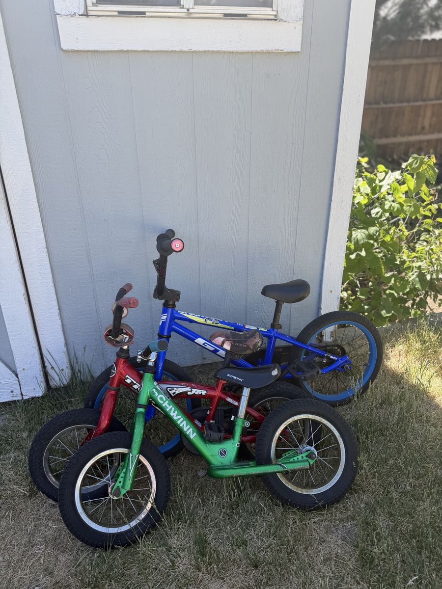 Schwinn & GT Kids' Bikes - Red 12" Balance, Green 12" Balance, Blue 16" Pedal Bike Set