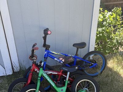 Schwinn & GT Kids' Bikes - Red 12" Balance, Green 12" Balance, Blue 16" Pedal Bike Set