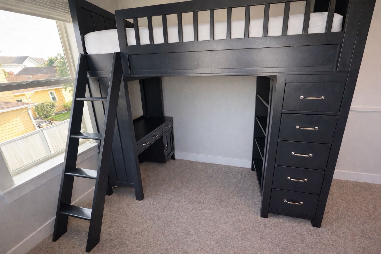 Solid Wood Bunk Bed With Desk And Storage