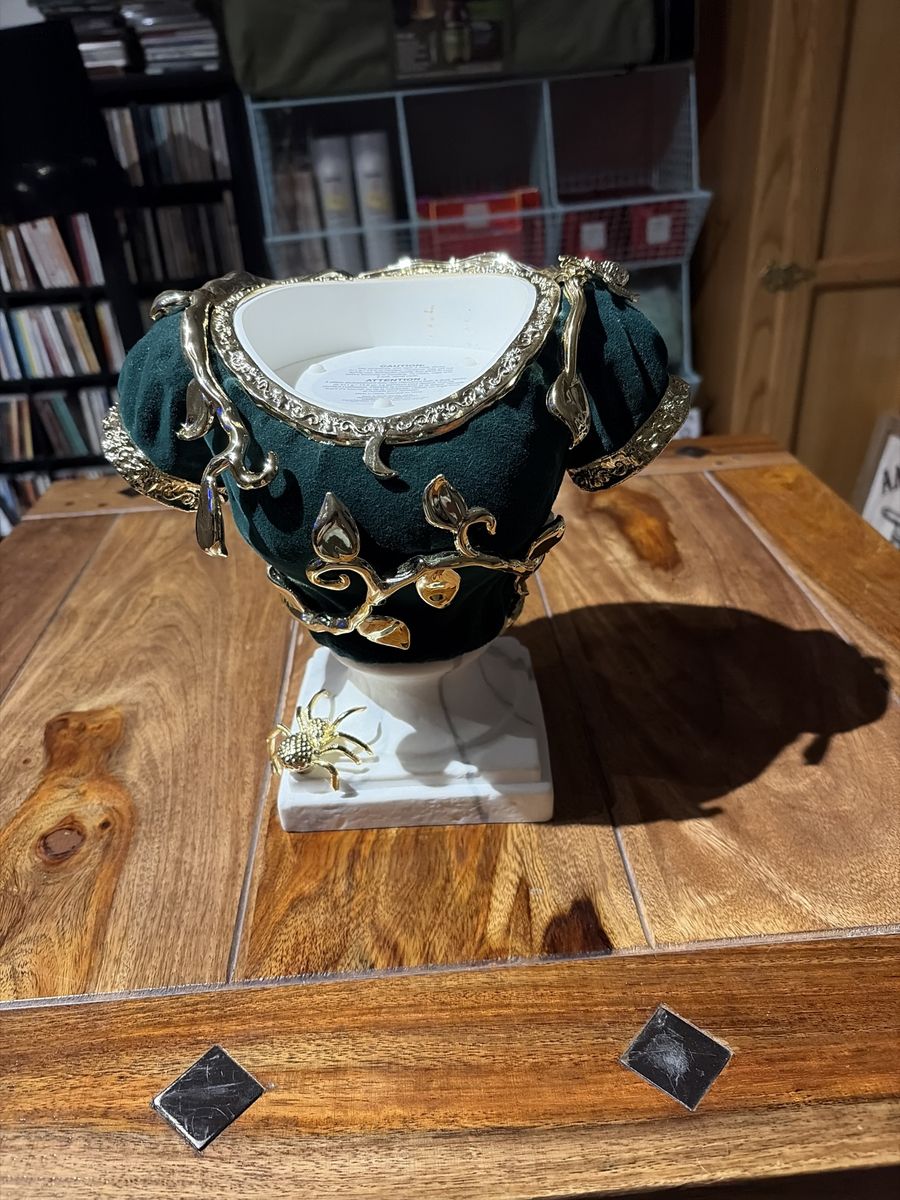 Bath & Body Works Forest Green Velvet Gold Spider Pedestal 3-Wick Candle Holder