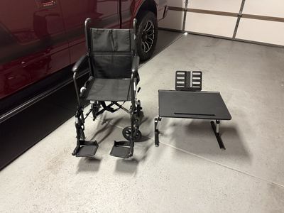 Drive Medical TR37-BD Black Transport Wheelchair with Nova Medical Folding Laptop Table