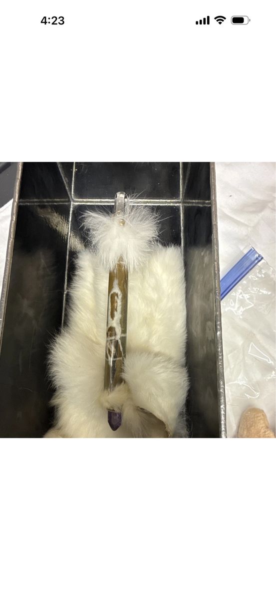 Handcrafted Decorative Wand with White Faux Fur and Crystal Accent