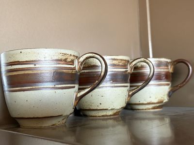 Fab Japanese stoneware coffee mugs. vintage Mid Century Modern MCM Desert Sun