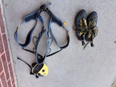 Boreal Climbing Shoes Size UK 9 / US 10 with Harness and Chalk Bag