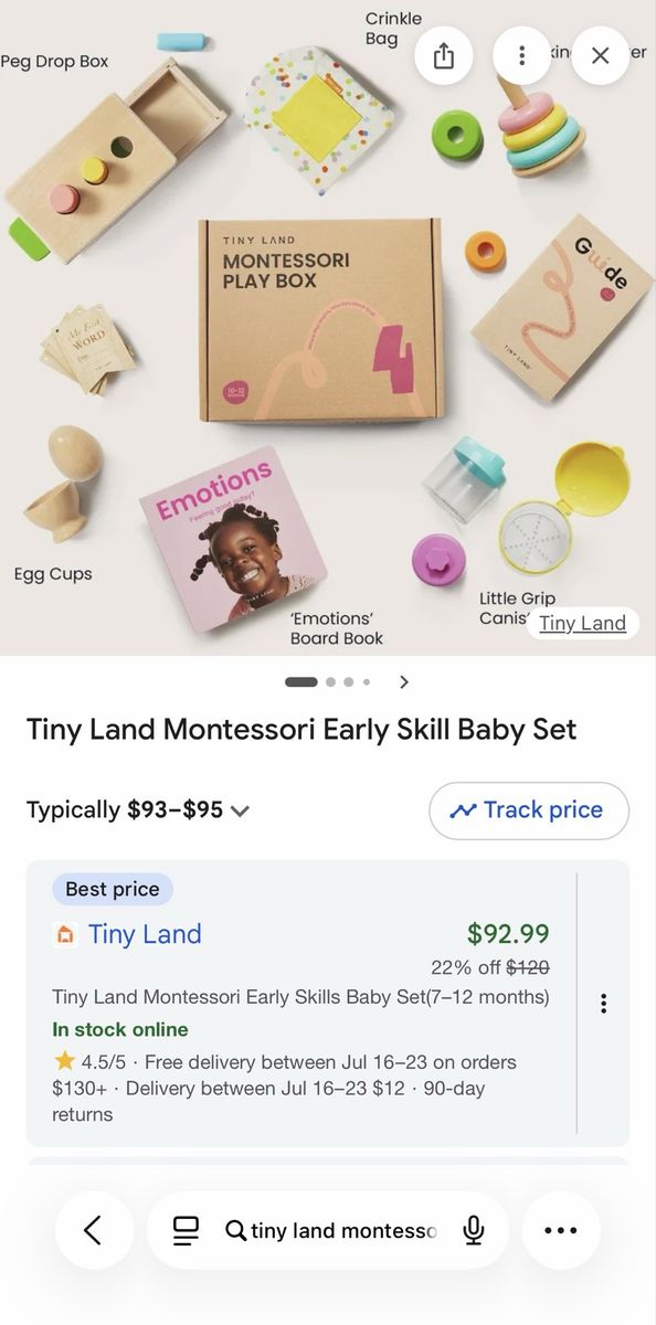 Tiny Land Montessori Play Box Early Skills Baby Set 7-12 Months Educational Toy