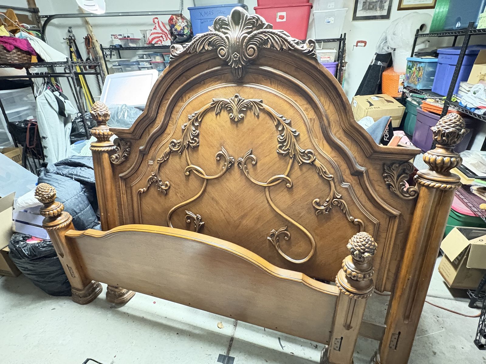 Ornate Carved Wooden King Size Bed Frame - Headboard & Footboard