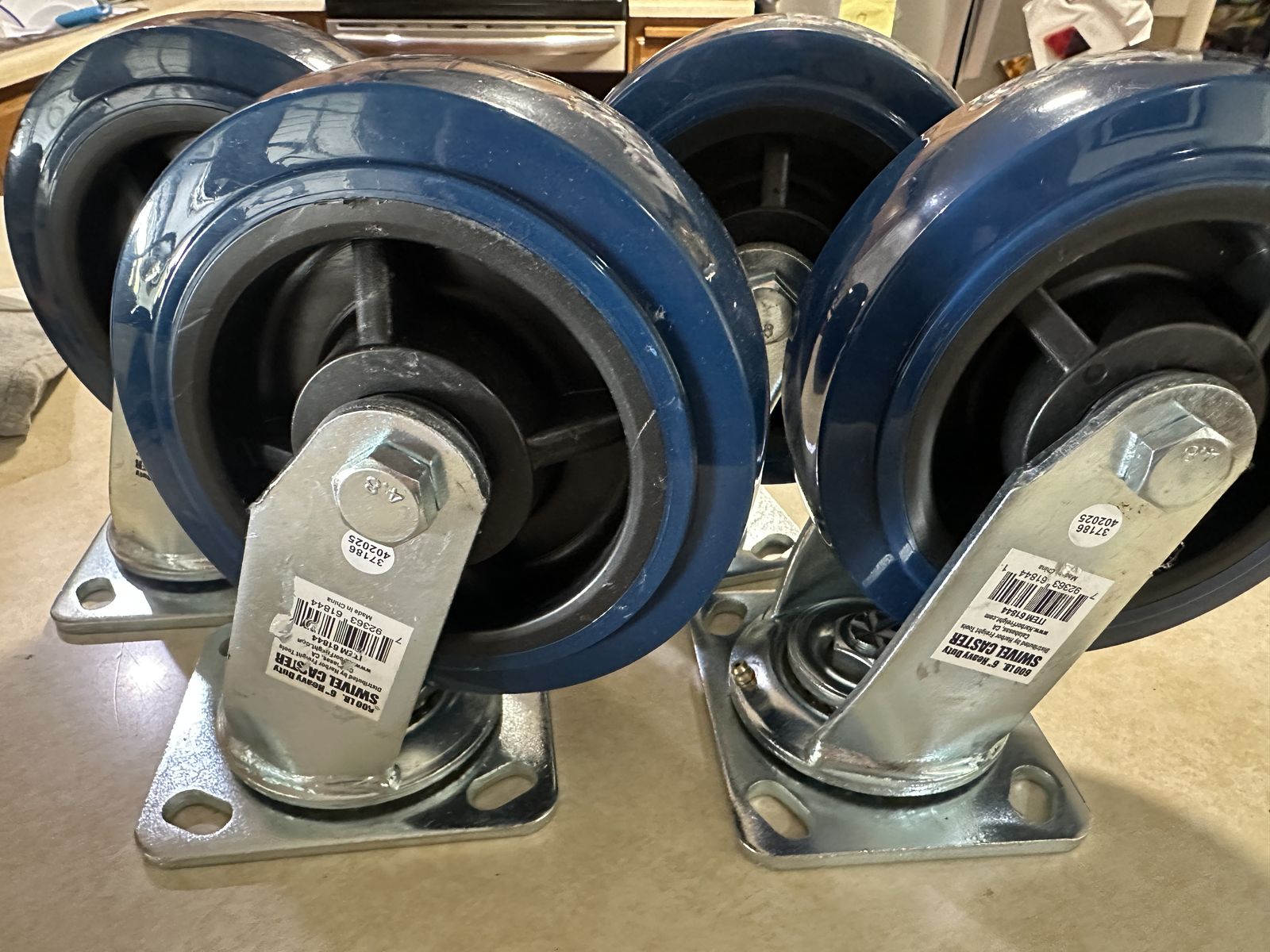 Swivel Casters (6" x 2") Heavy Duty. Brand New, 600 lb. Capacity (QTY 4)