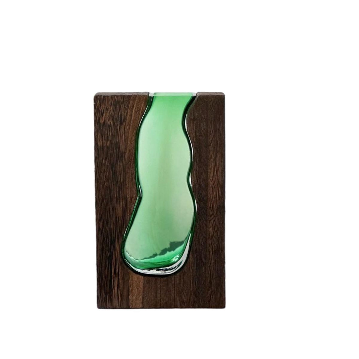 Whbbbj Wooden Green Glass Vase, Square Modern Geometric Vase, Perfect for Home Office Hotel Porch Decor (Size: Small, 5.7" x 5.7