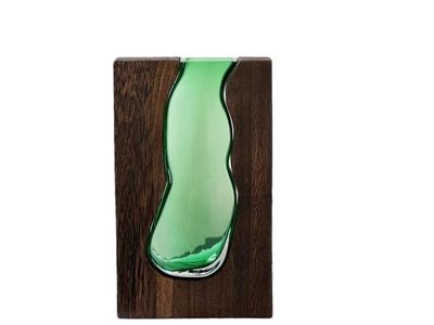 Whbbbj Wooden Green Glass Vase, Square Modern Geometric Vase, Perfect for Home Office Hotel Porch Decor (Size: Small, 5.7" x 5.7