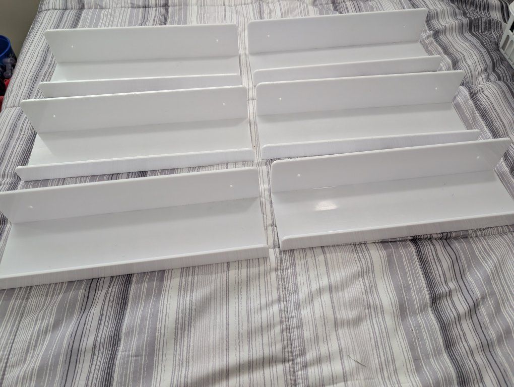 Set of 6 White Acrylic Wall Shelves Floating Book Ledges (15" x 4")