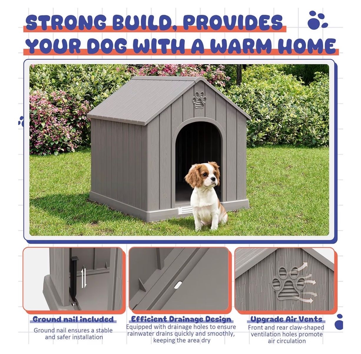 Brand new Dog House Outdoor Indoor Plastic Weatherproof Small Medium Dogs