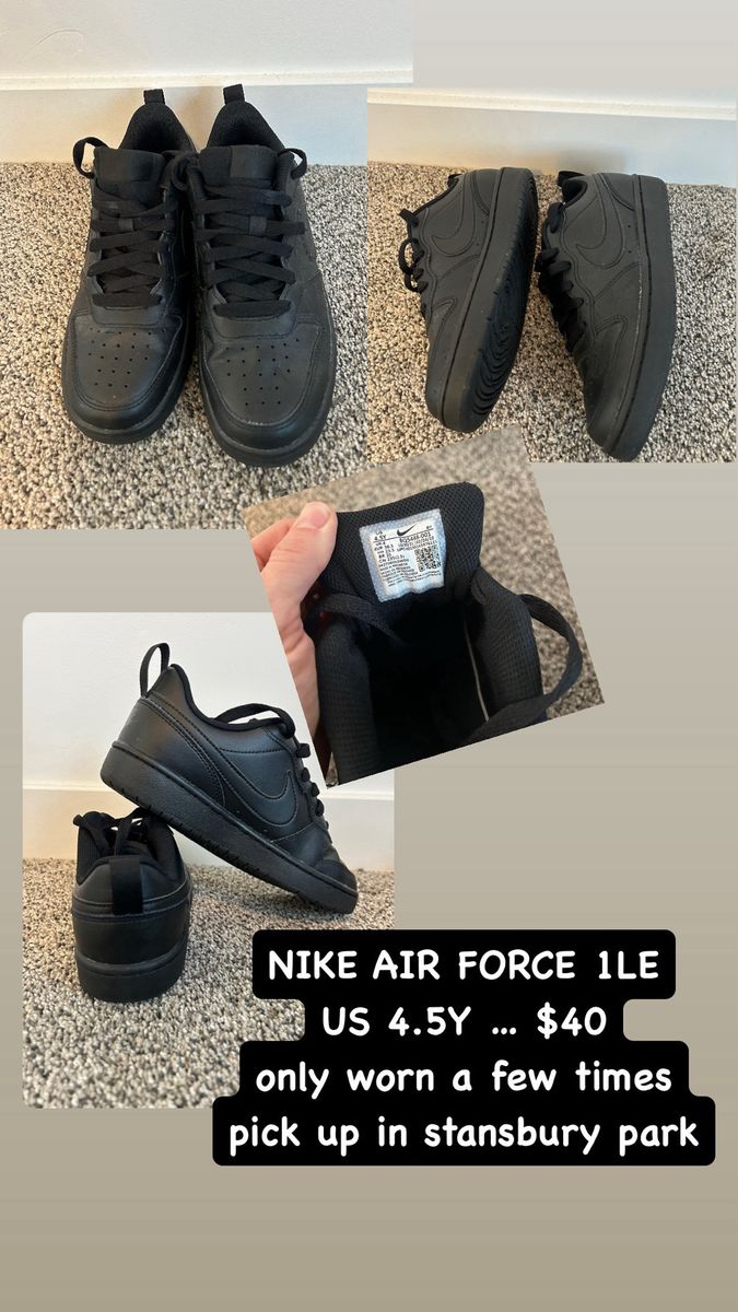 Nike Air Force 1 LE Triple Black Sneakers Size 4.5Y Youth