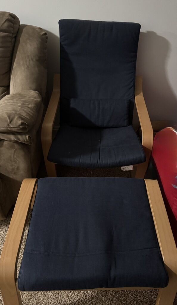 Blue Chair With Matching Footrest