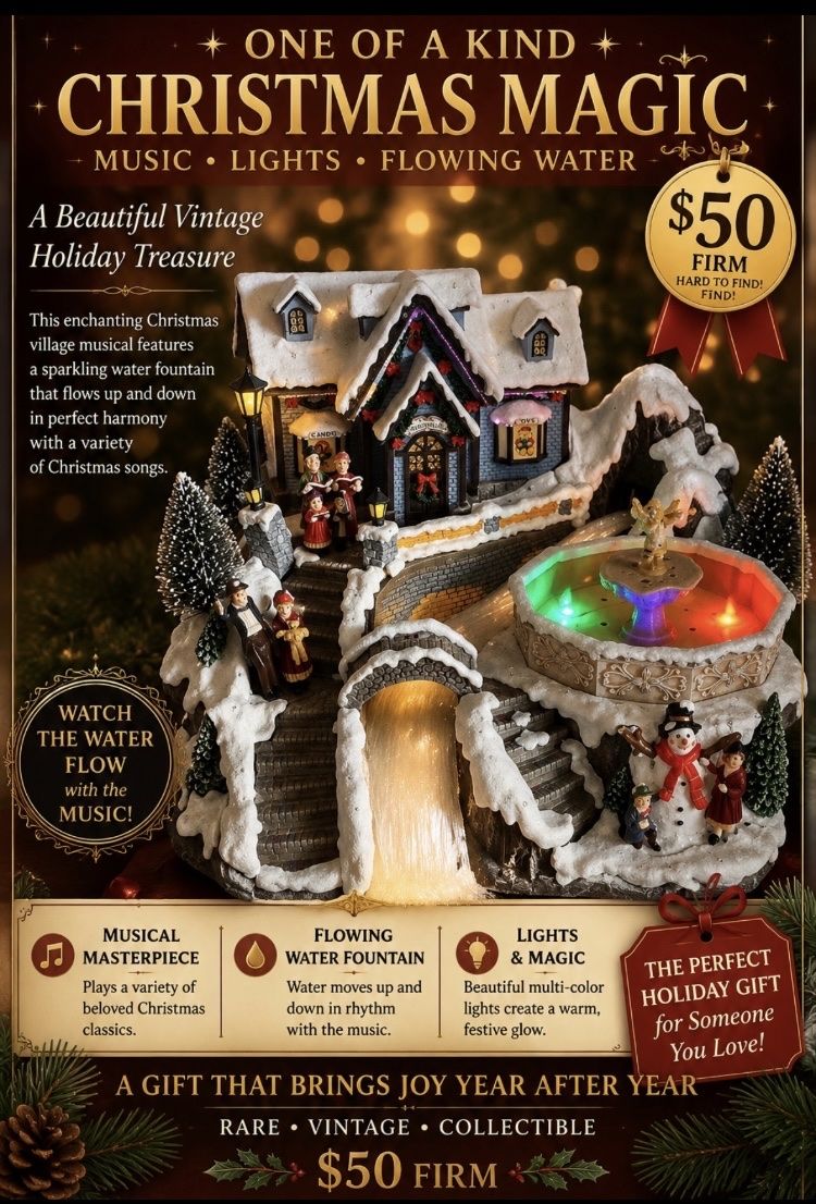 Vintage Holiday House/Music, Lights and Flowing Water Fountain 