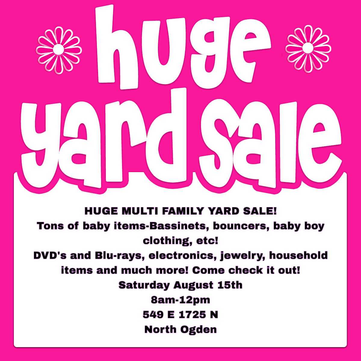 HUGE MULTI FAMILY YARD SALE