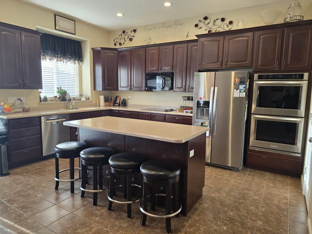 Kitchen Cabinets, Countertops, Oven, Microwave