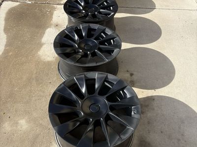 Tesla Model Y 20-inch Induction Wheels Rims - Set of 4, Black, Road Rash Touched Up