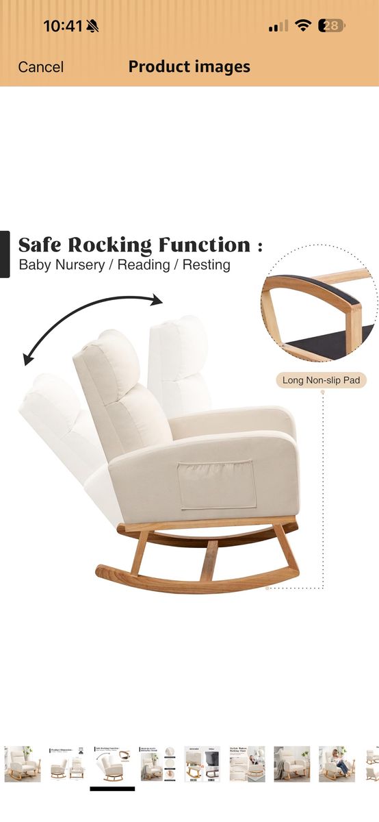 Rocking Chair Nursery, Upholstered Nursing Rocker Chairs with High Backrest