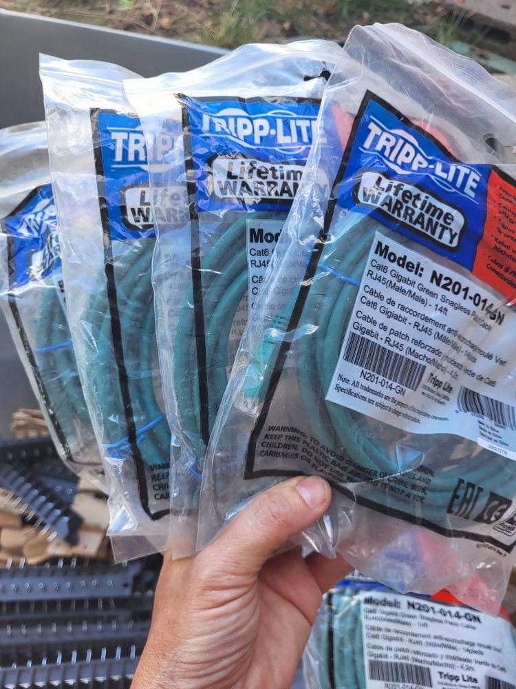 Tripp Lite N201-014-GN Cat6 Gigabit Green Snagless RJ45 Patch Cable, 14ft, Lot of 4