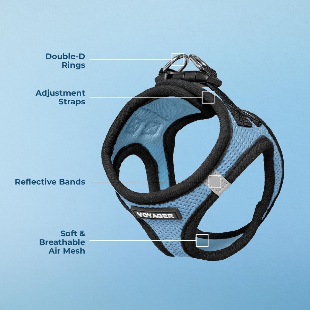 Voyager Step-in Air Dog Harness, Blue, All Weather Mesh, Reflective Bands, Double D-Rings