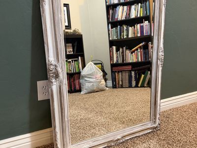 Vintage Distressed White and Gold Ornate Wall Mirror