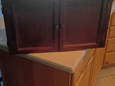 Portable Wooden cabinet with drawers and shelves inside