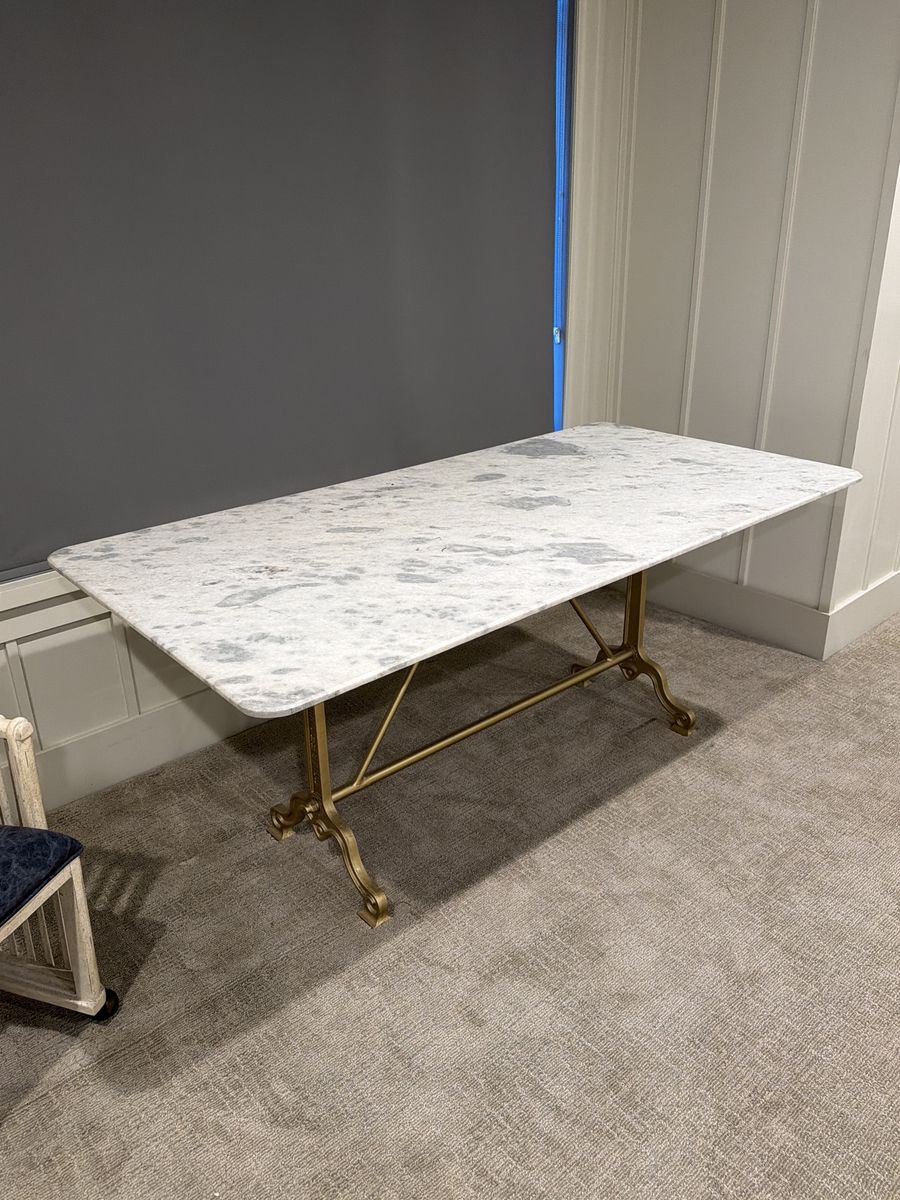 Elegant Rectangular Marble Top Console/Dining Table with Brass Base